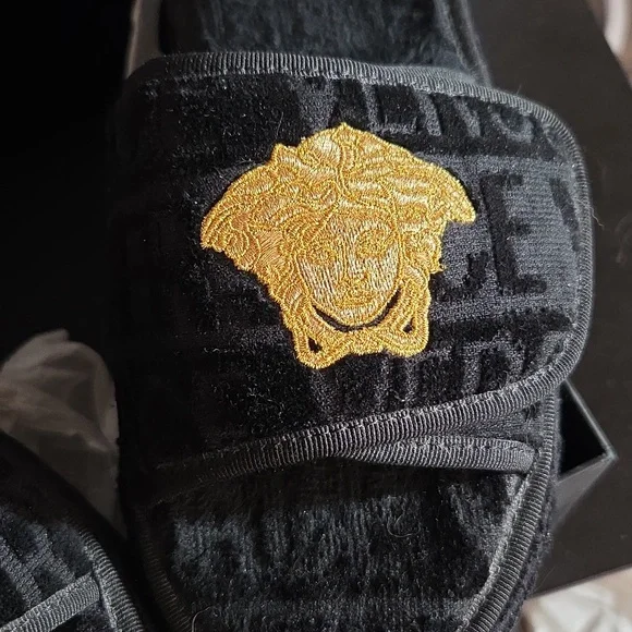Versace Black and Gold Slides Unisex Full Inclusion - Picture 3 of 8